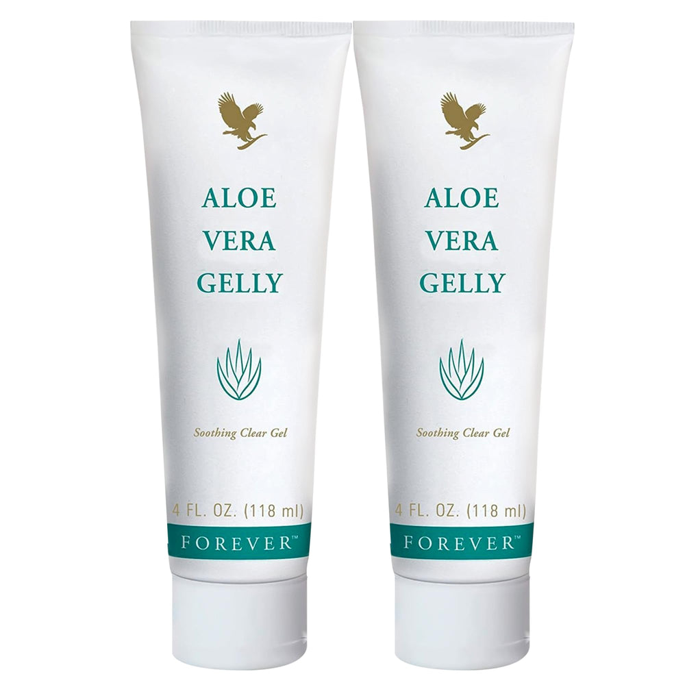 Forever Living Aloe Vera Gelly bottle shows pure gel for daily skin hydration.