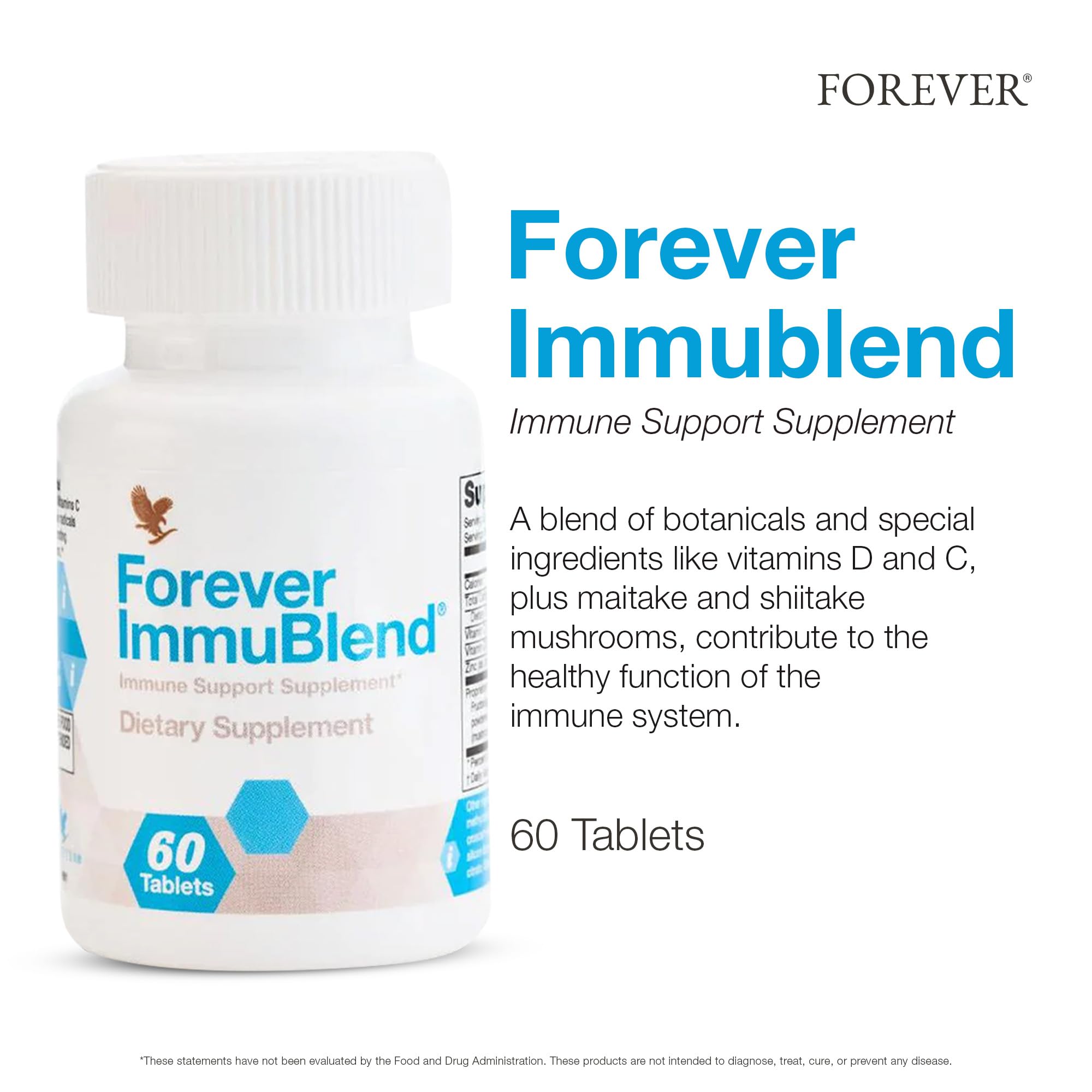 Forever ImmuBlend label close-up highlighting vegetarian gluten-free formulation.