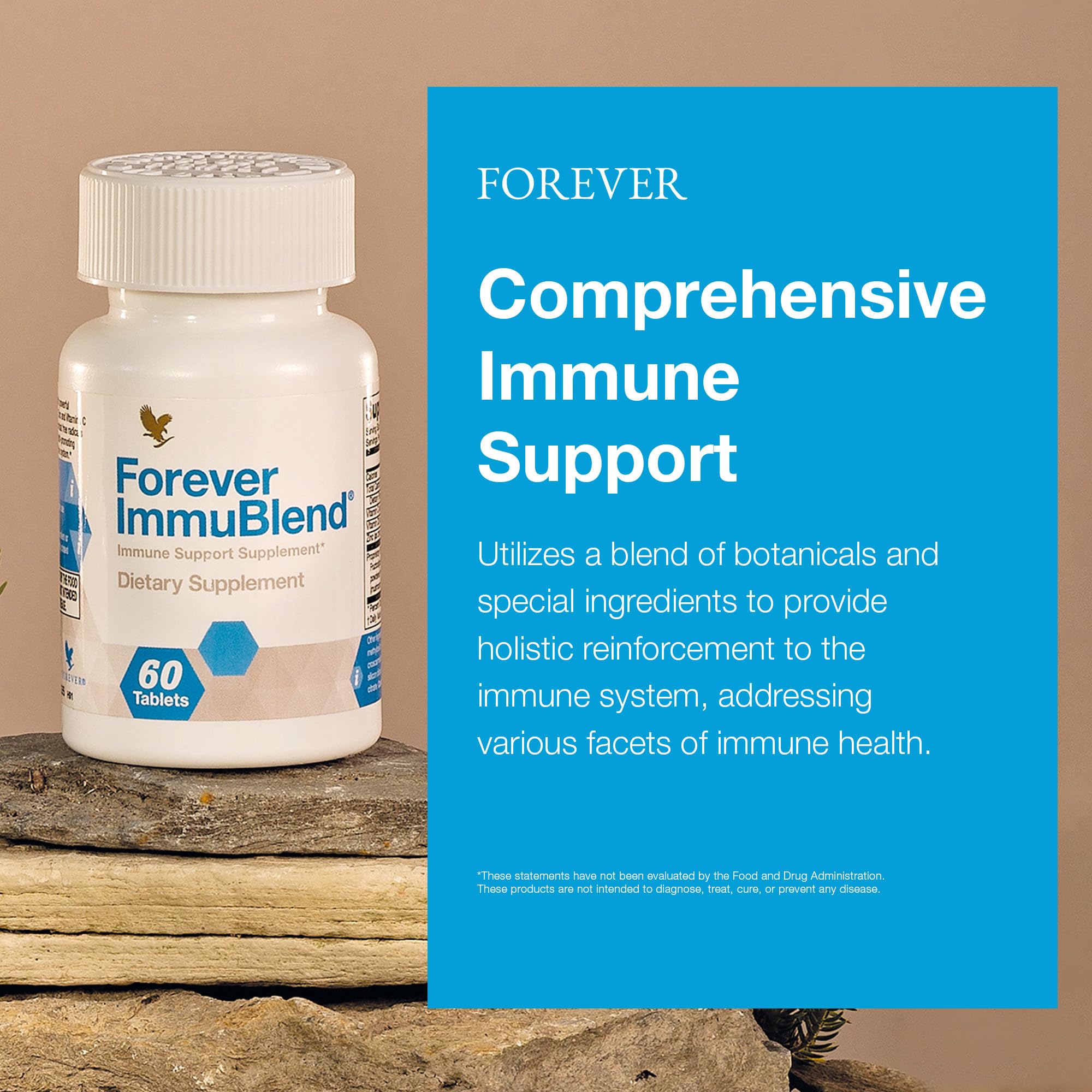 Forever ImmuBlend tablets on a surface ready for daily use.