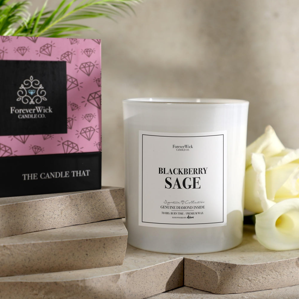 ForeverWick BlackBerry Sage candle with inner diamond inside
