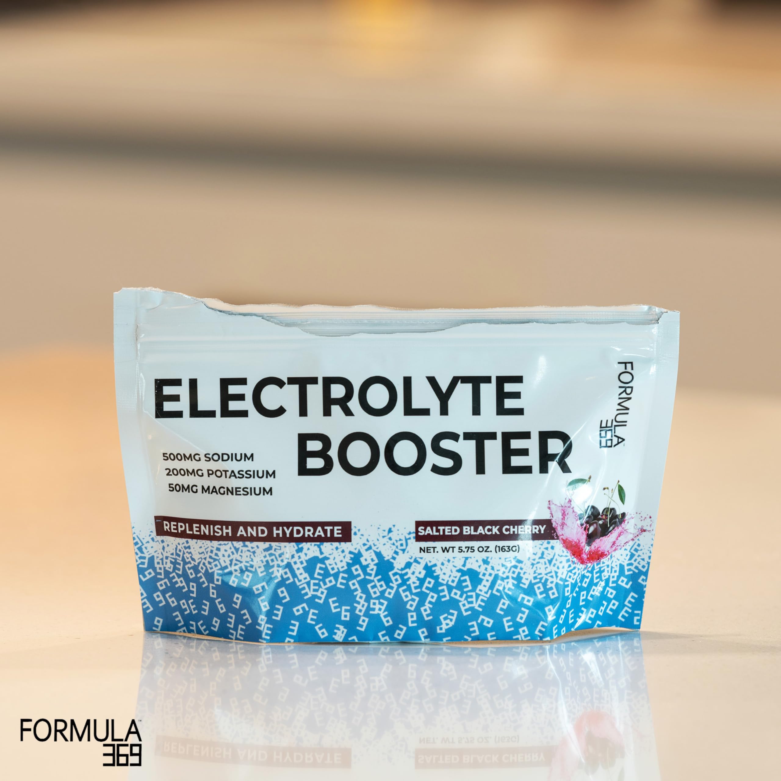 Formula 369 Electrolyte Booster close-up on label and benefits