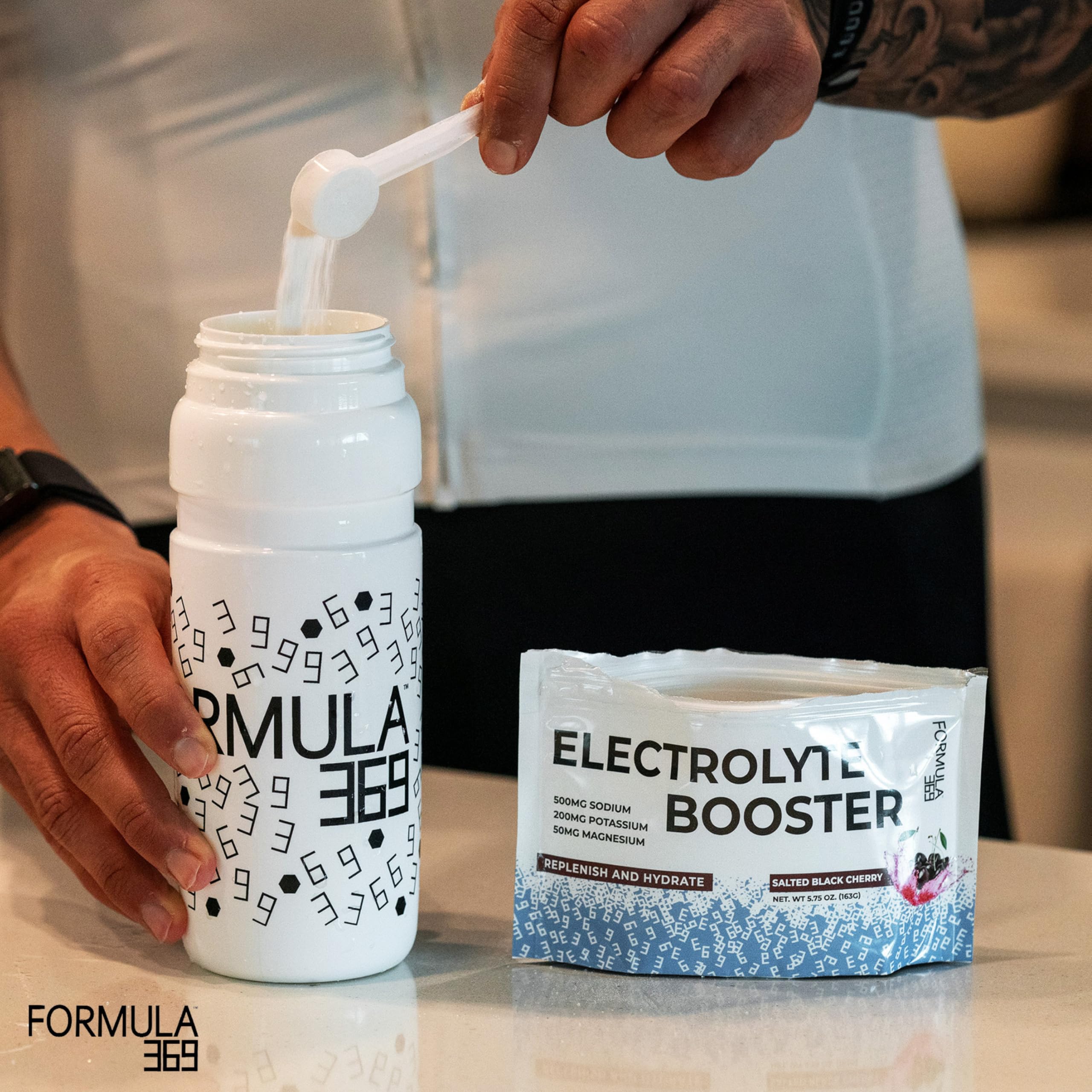 Formula 369 Electrolyte Booster used during hot-day training for hydration