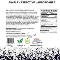 Formula 369 unflavored powder scoop shown for flexible carb loading during workouts.