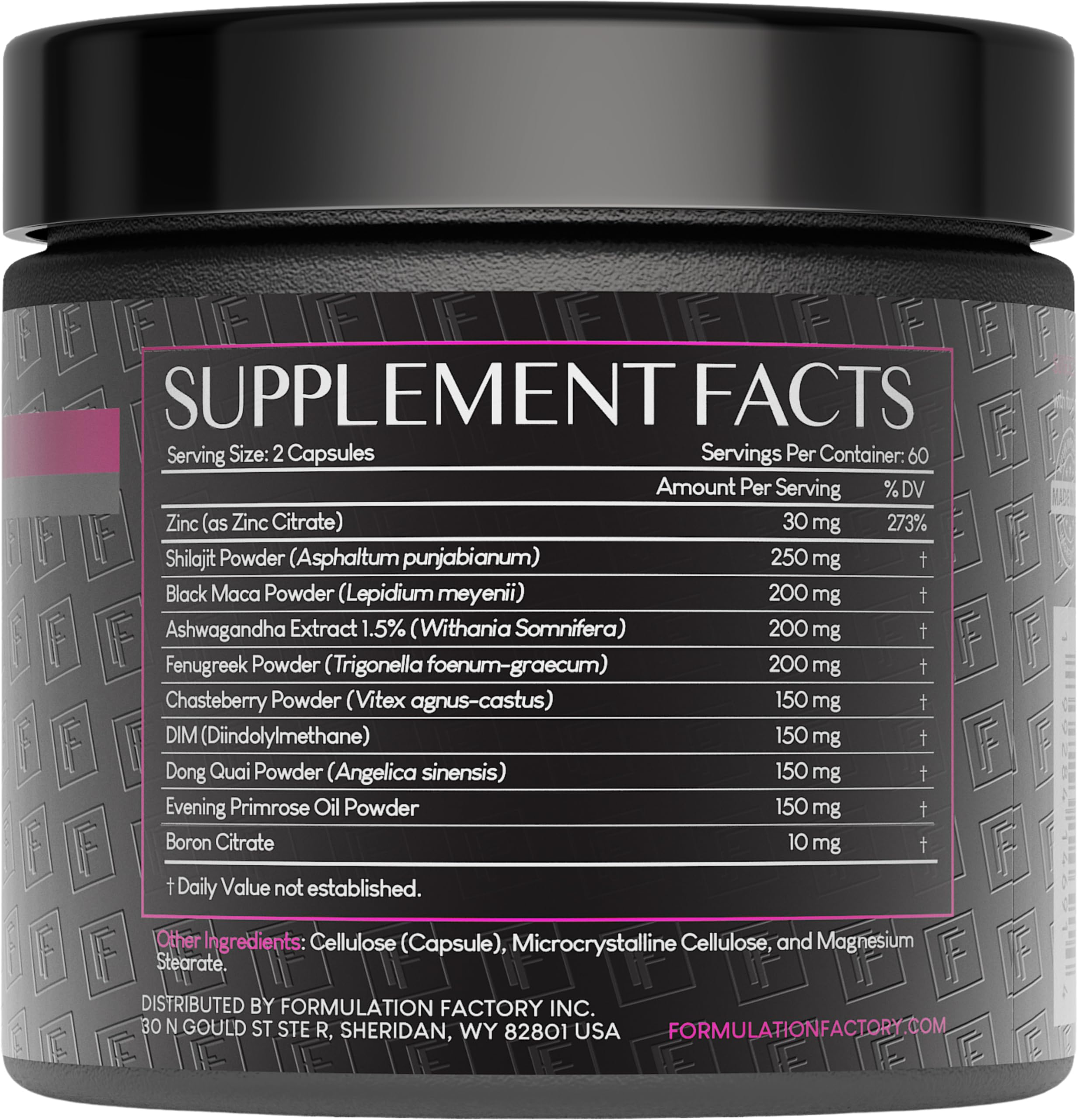 Formulation Factory She's Obsessed capsules closeup featuring Shilajit, Maca, and Ashwagandha.