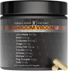 Formulation Factory Shroom Vroom bottle front view for daily focus.