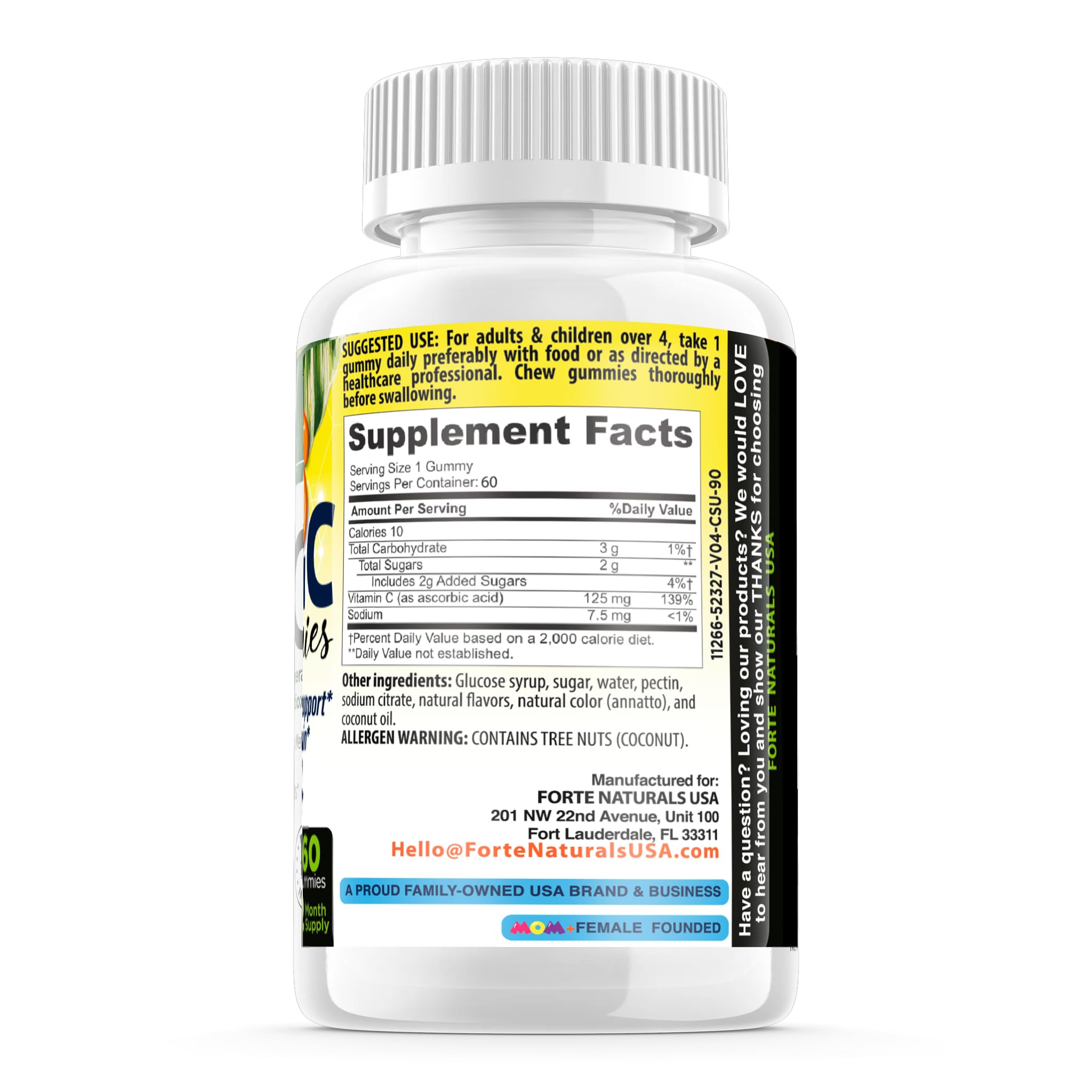 FORTE NATURALS vitamin C gummies close-up showing orange flavor and kid-friendly immune support.