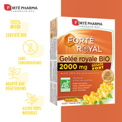Forté Pharma Organic Royal Jelly 2000mg shelf display emphasizes convenient daily nutrition