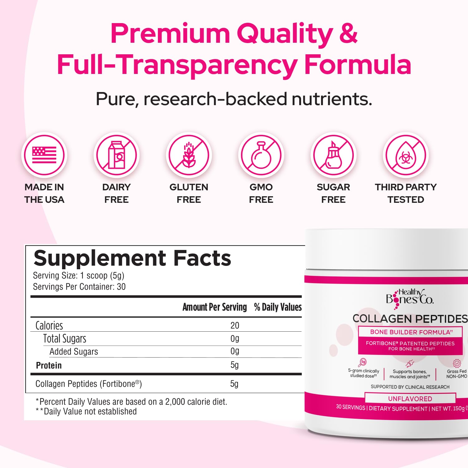Fortibone unflavored collagen powder blends into smoothie for easy intake