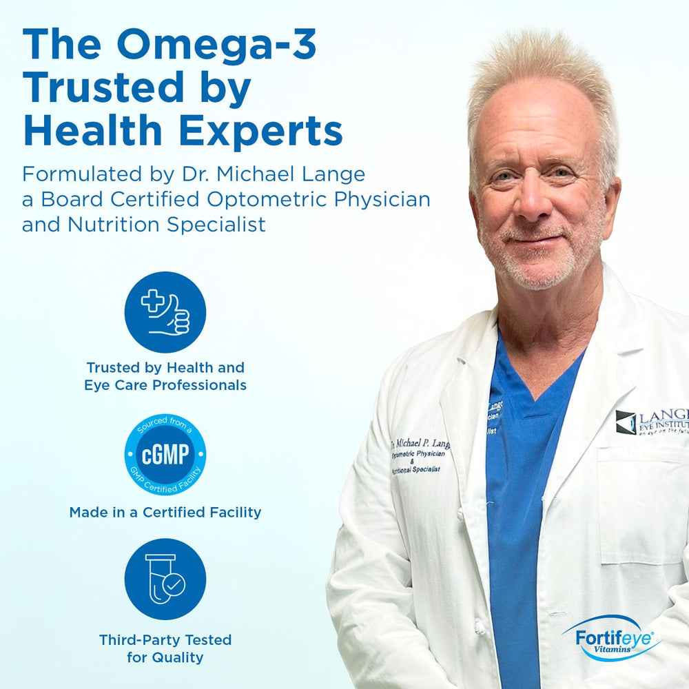 Label emphasizes EPA and DHA amounts for informed use of Fortifeye Omega-3