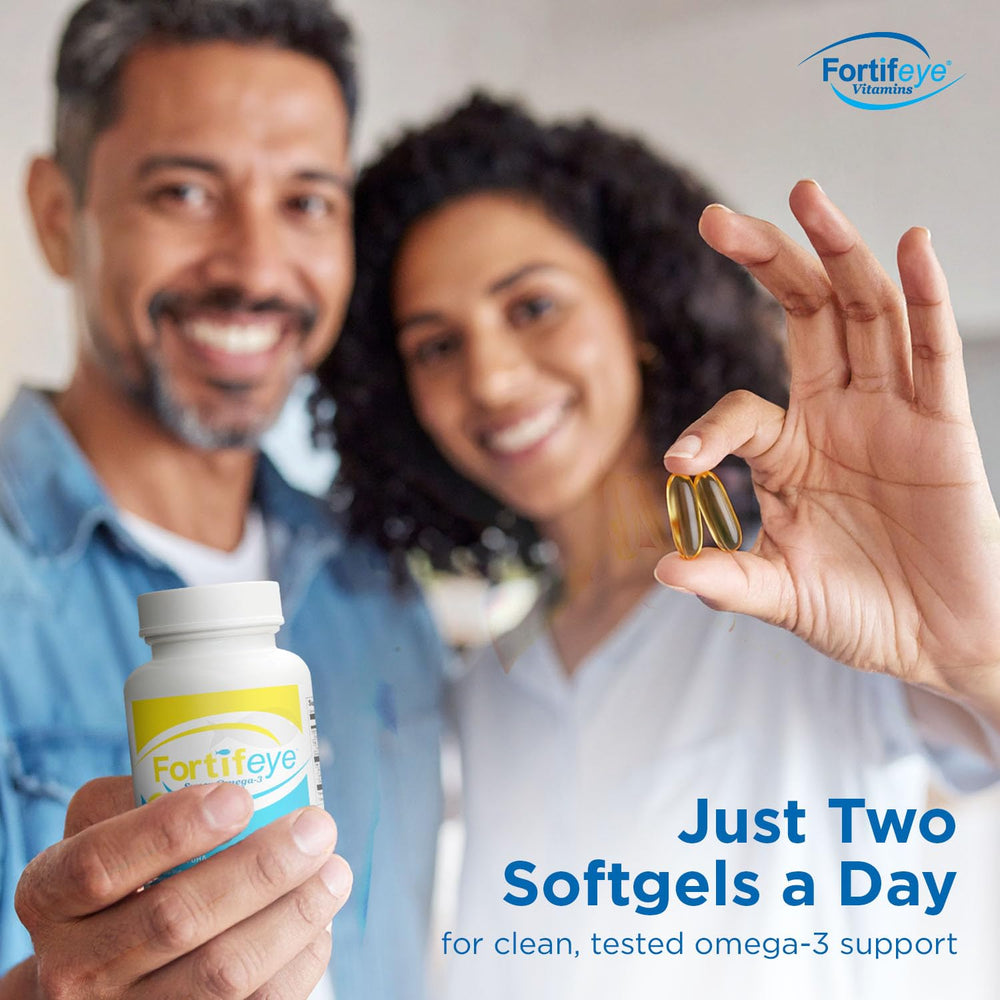 NSF and cGMP certifications shown on Fortifeye Omega-3 packaging
