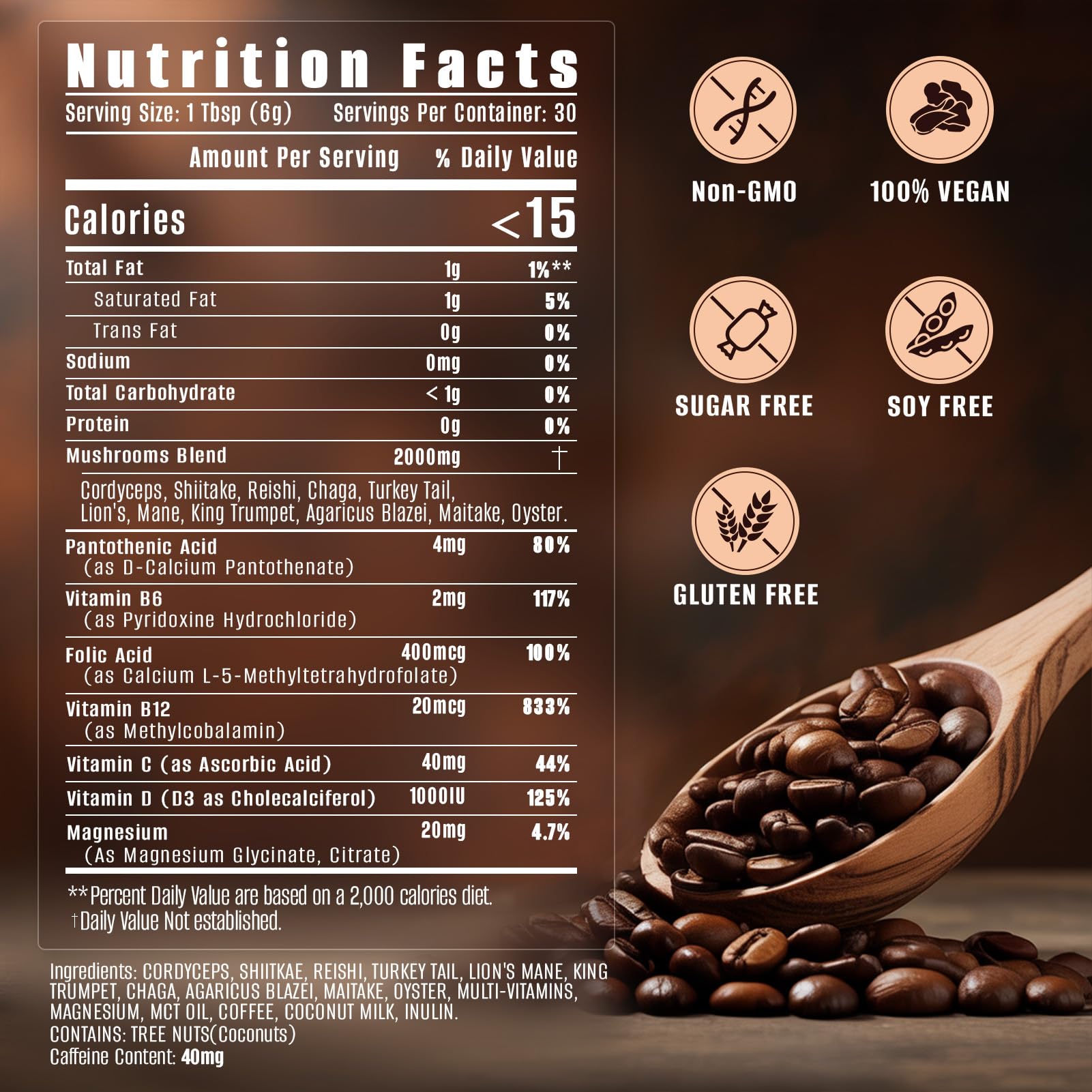 Fortisca 10in1 Mushroom Coffee cup with steam emphasizes mental focus during mornings.