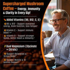 Fortisca 10in1 Mushroom Coffee ingredient closeup highlights 10-mushroom blend.