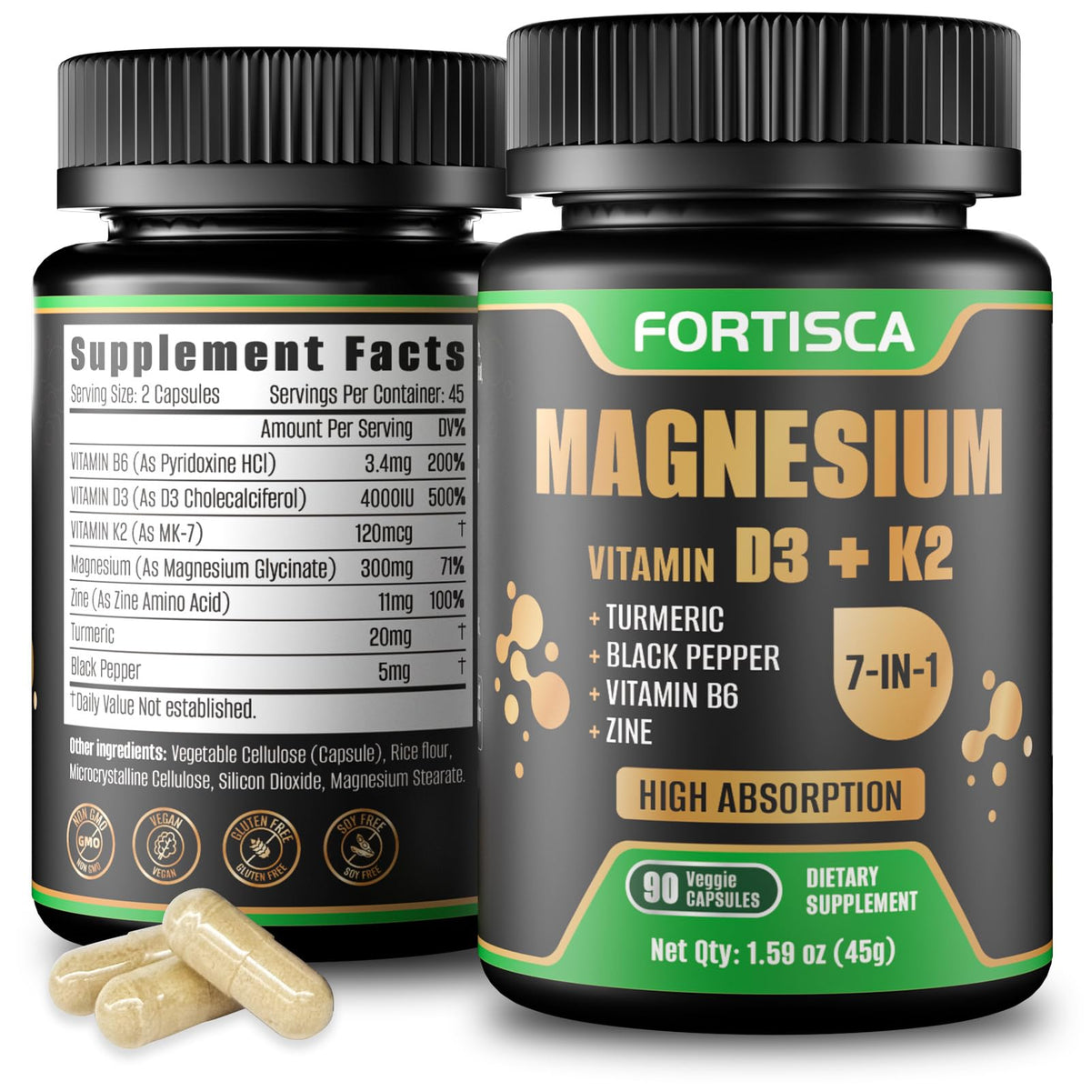 FORTISCA bottle label close-up for high-absorption magnesium support.