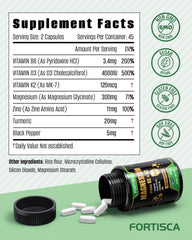 FORTISCA capsules close-up highlights chelated magnesium for gentle digestion and absorption.