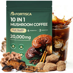 FORTISCA Mushroom Coffee in resealable pouch for fresh daily energy.