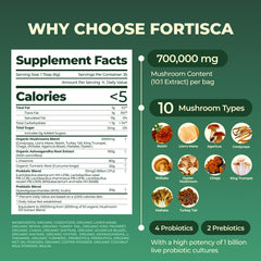 Close-up of the ten-mushroom blend in Fortisca formula.