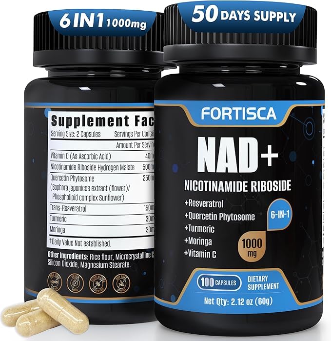 FORTISCA NAD+ bottle front signaling energy support and premium formulation