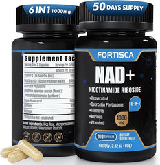 FORTISCA NAD+ bottle front signaling energy support and premium formulation