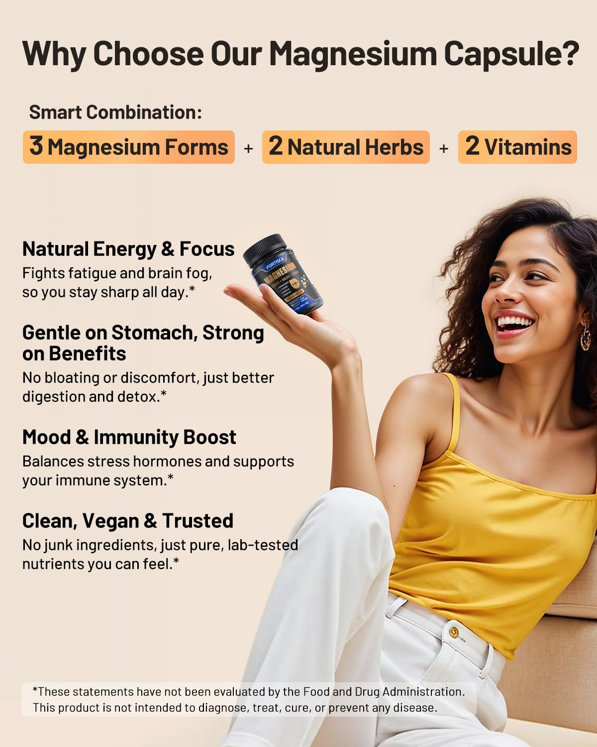 FORTISCA magnesium with vitamin D3 and B6 visual demonstrates daily wellness pairing
