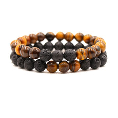 Forubus lava rock beaded bracelet set close-up showing essential oil aromatherapy capability.
