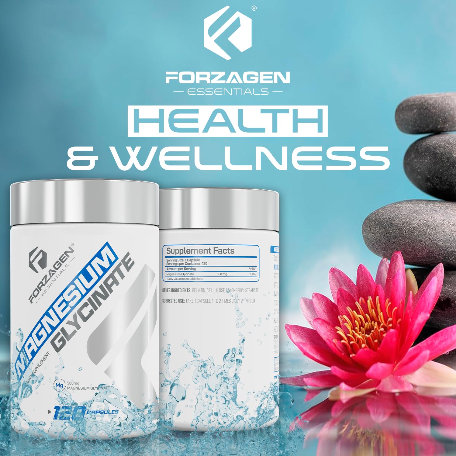Forzagen Magnesium Glycinate closeup reveals smooth coated capsules.