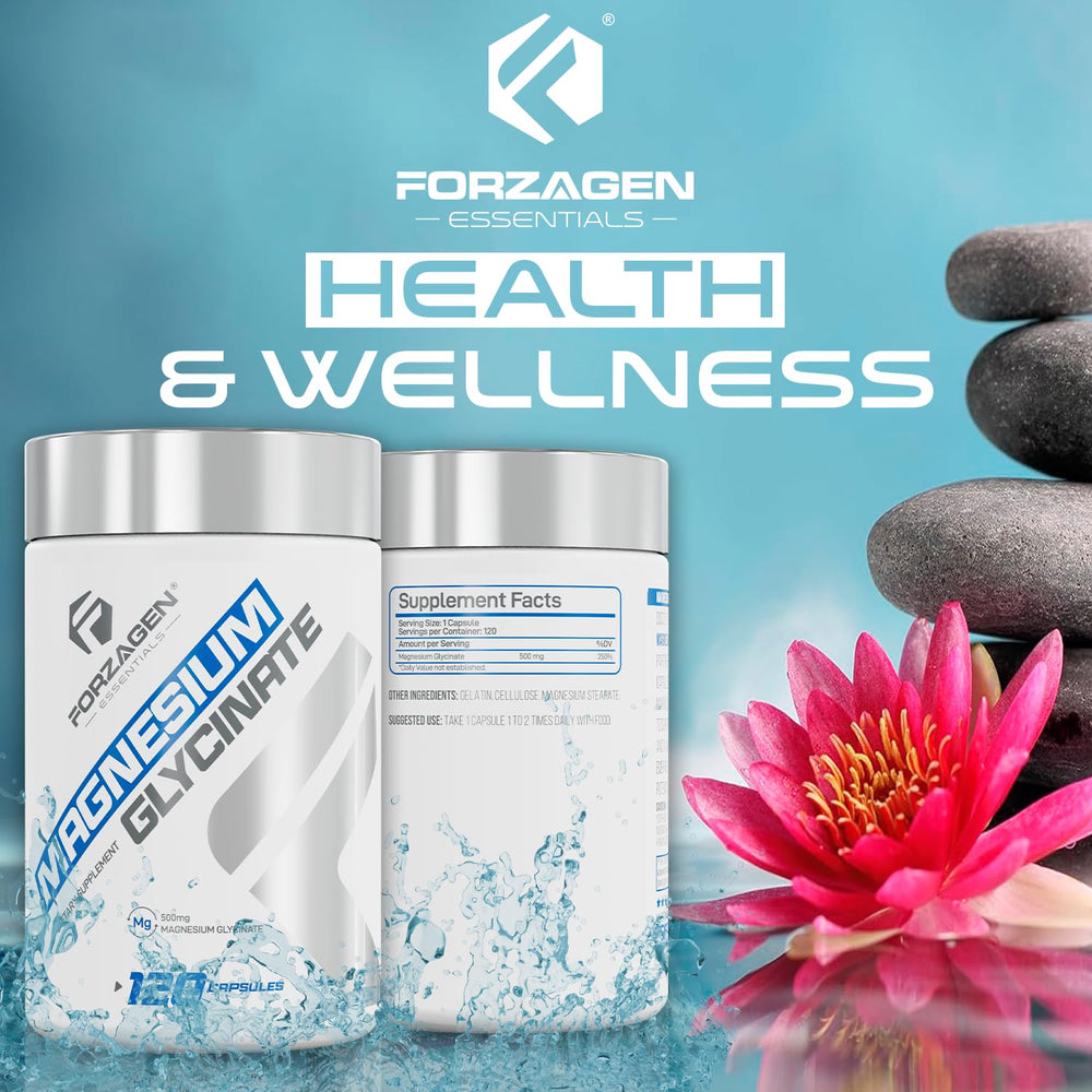 Forzagen Magnesium Glycinate closeup reveals smooth coated capsules.