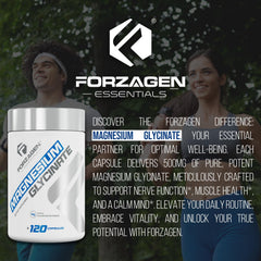 Forzagen Magnesium Glycinate label emphasizes premium quality and usage.