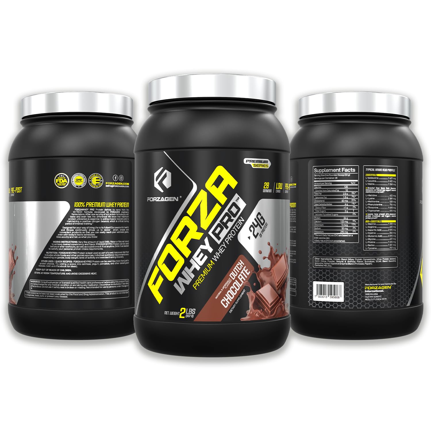 Front view of Forzagen Whey PRO tub for protein powder