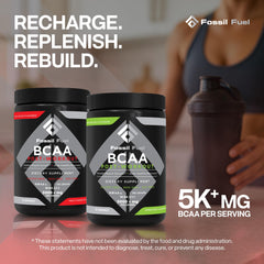 Fossil Fuel BCAA hydration bottle demonstrating hydration and energy support