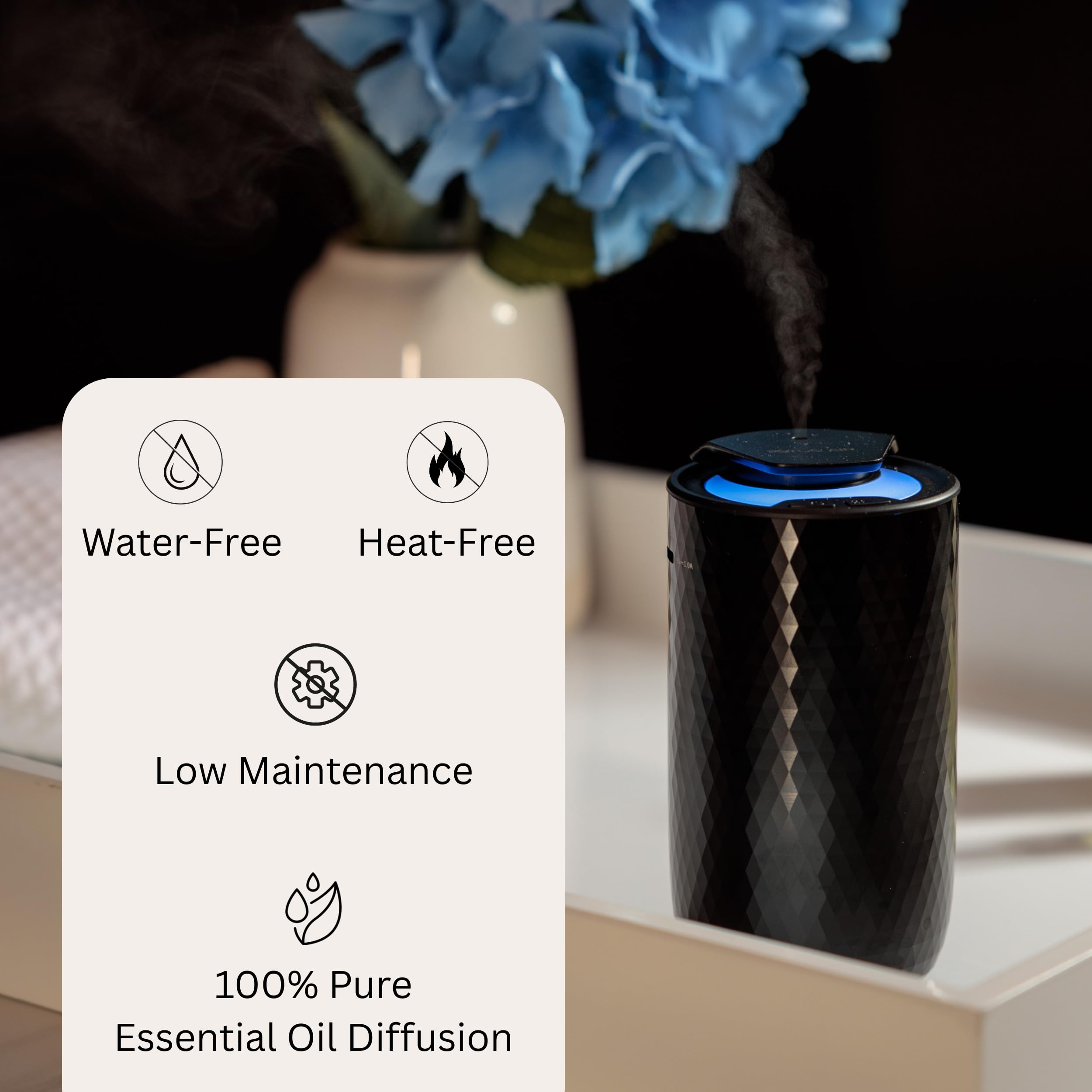 FOTUS AIR black diamond-design diffuser as a sleek decor piece.