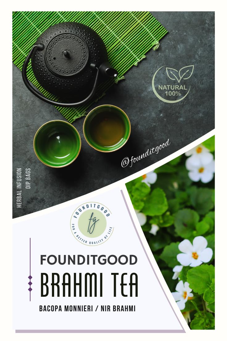 FounditGood Brahmi Tea dip bag packaging, convenient caffeine-free ritual.