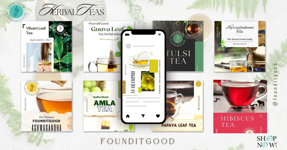 FounditGood M&C Tea packaging front, GMP/FSSAI quality promise.