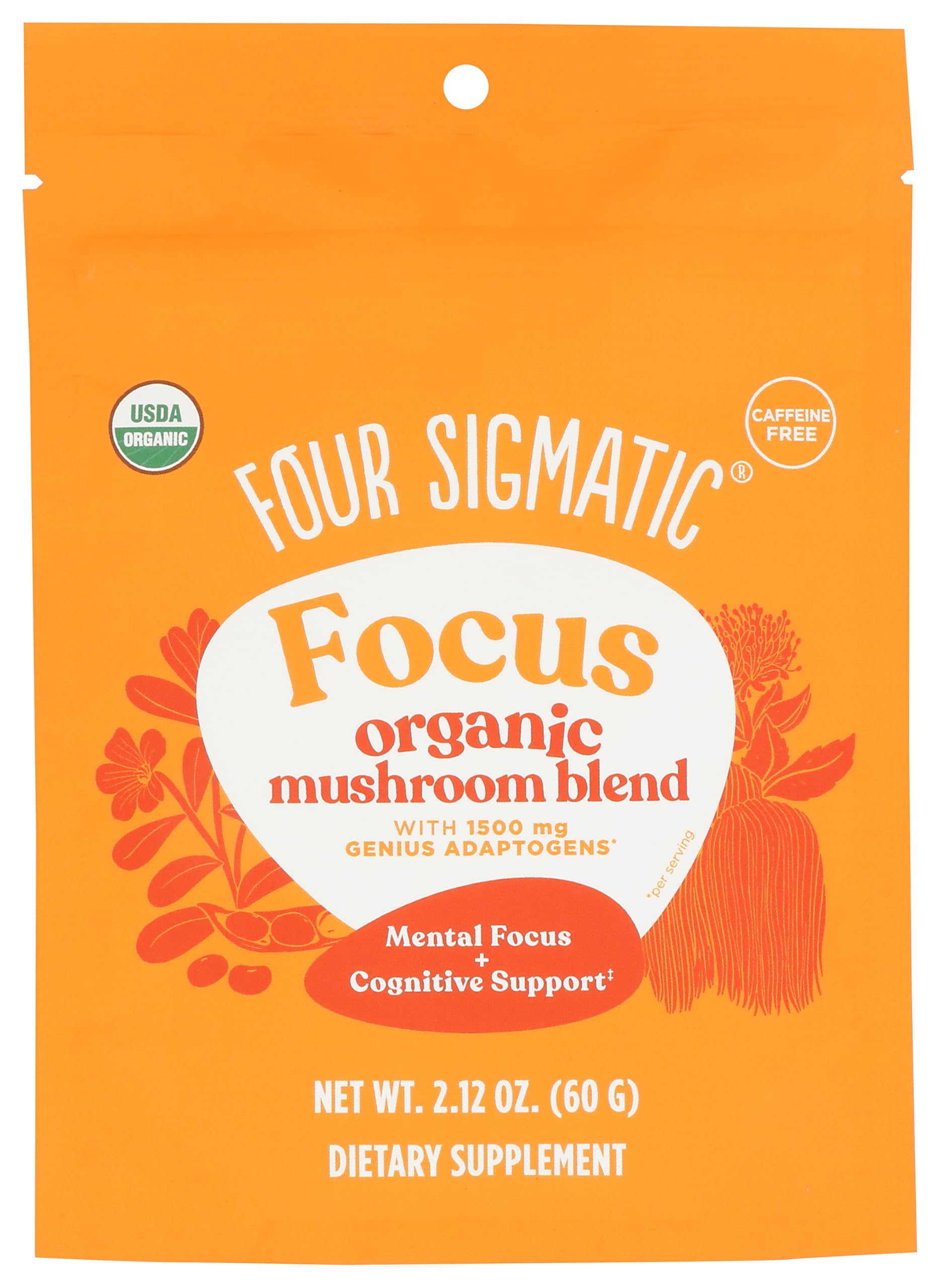 Four Sigmatic Focus Blend bottle close-up, caffeine-free focus option for study sessions