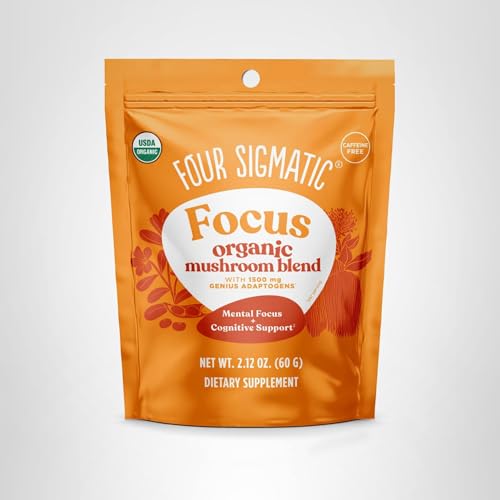 Four Sigmatic Focus Blend on desk setup implies enhanced concentration during tasks.