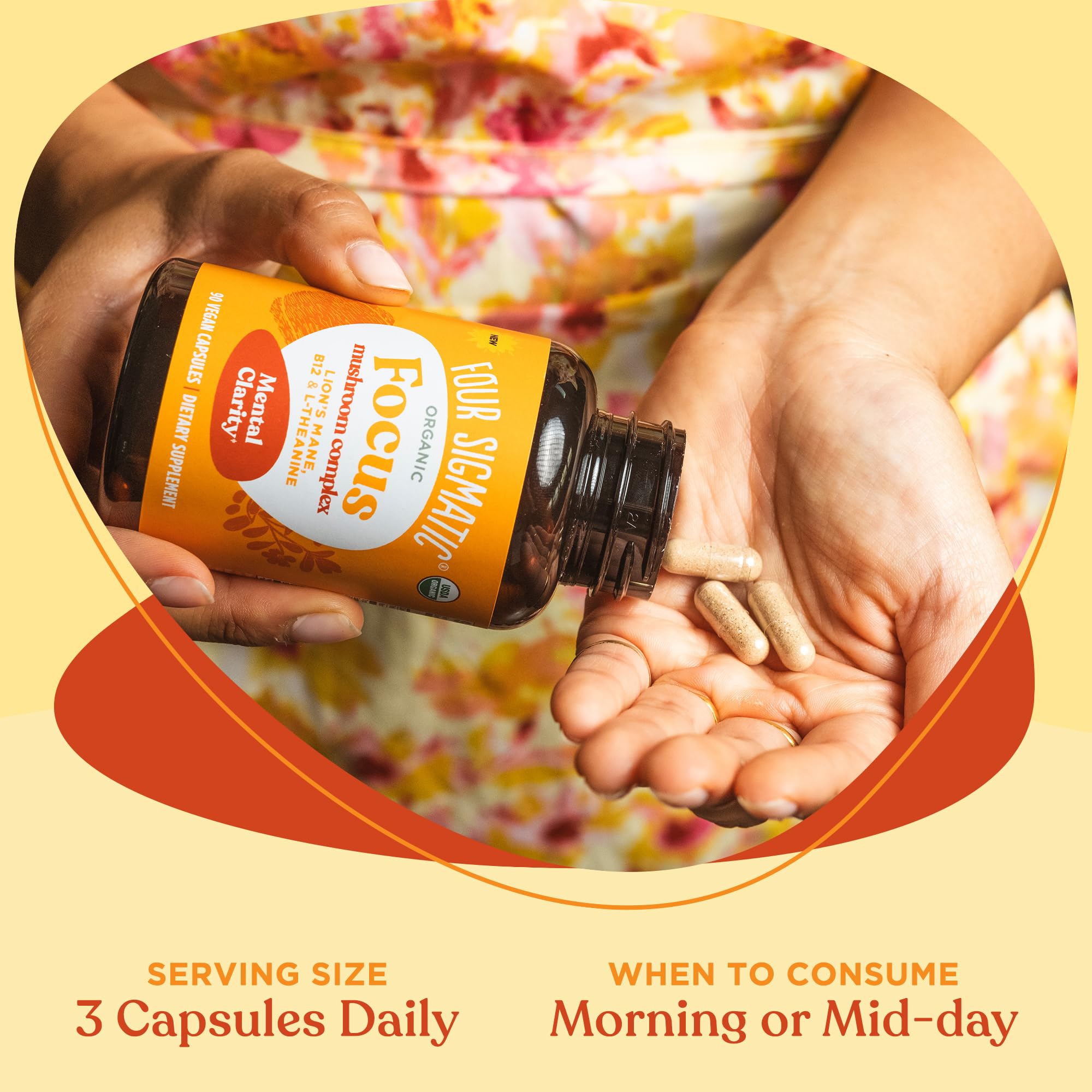 Four Sigmatic Focus Capsules ashwagandha-bacopa-rhodiola ingredients visible in the pouch.