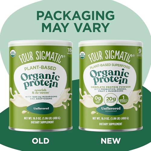 Four Sigmatic unflavored protein powder being scooped for easy mixing.