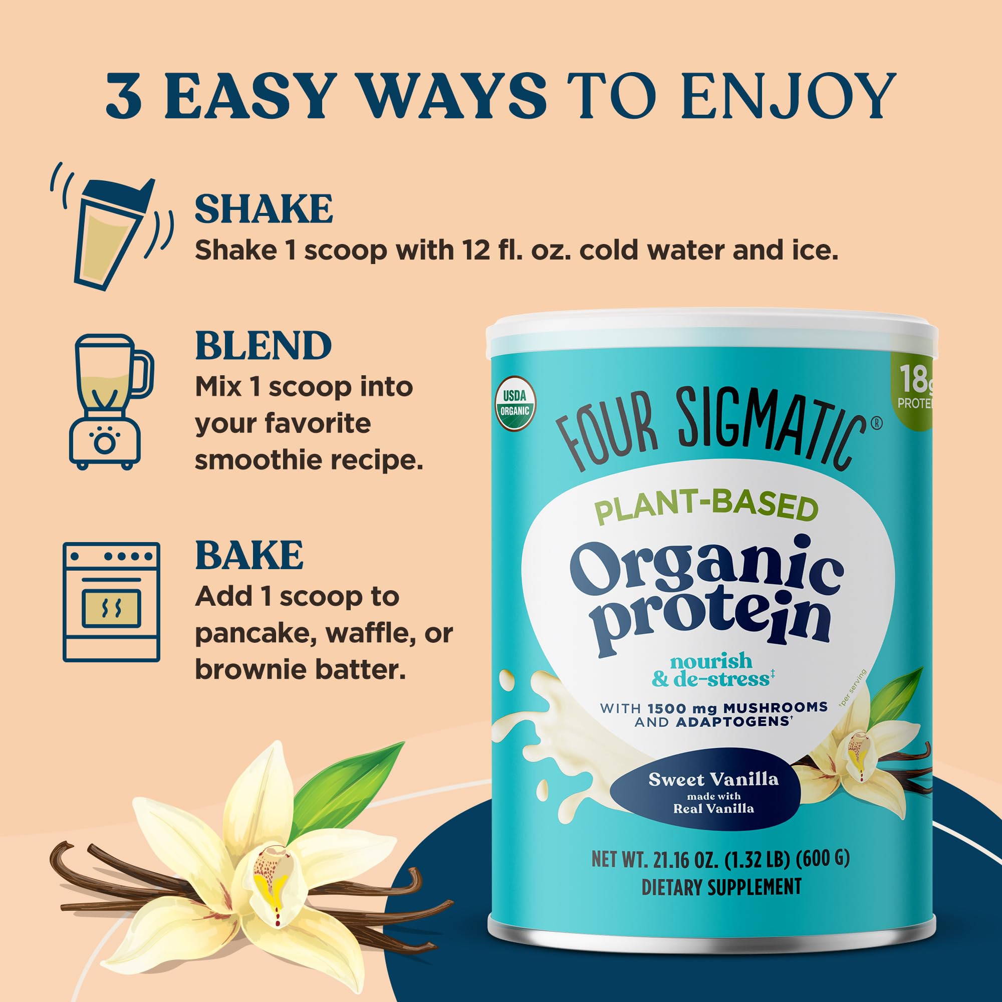 Four Sigmatic gluten-free dairy-free badge signals allergen-friendly protein
