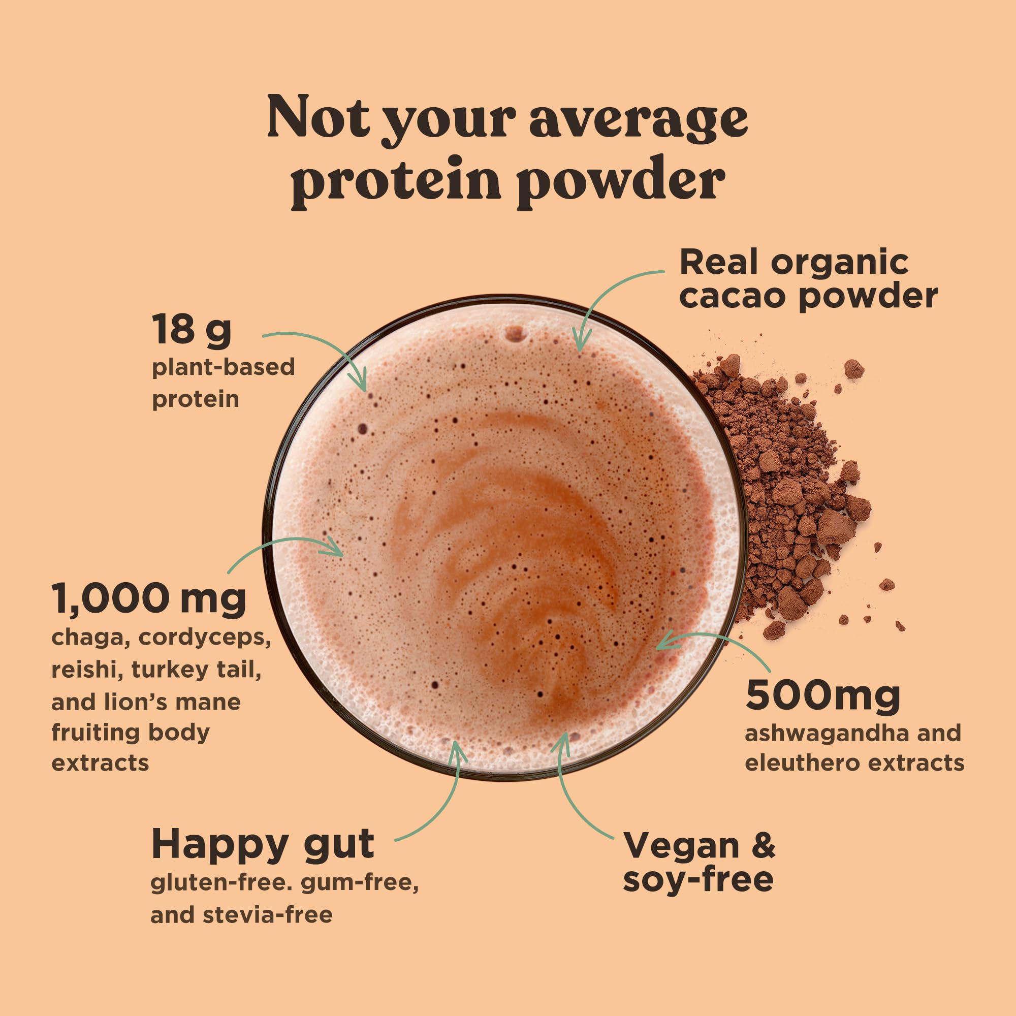 Four Sigmatic plant protein scoop emphasizing vegan protein sources
