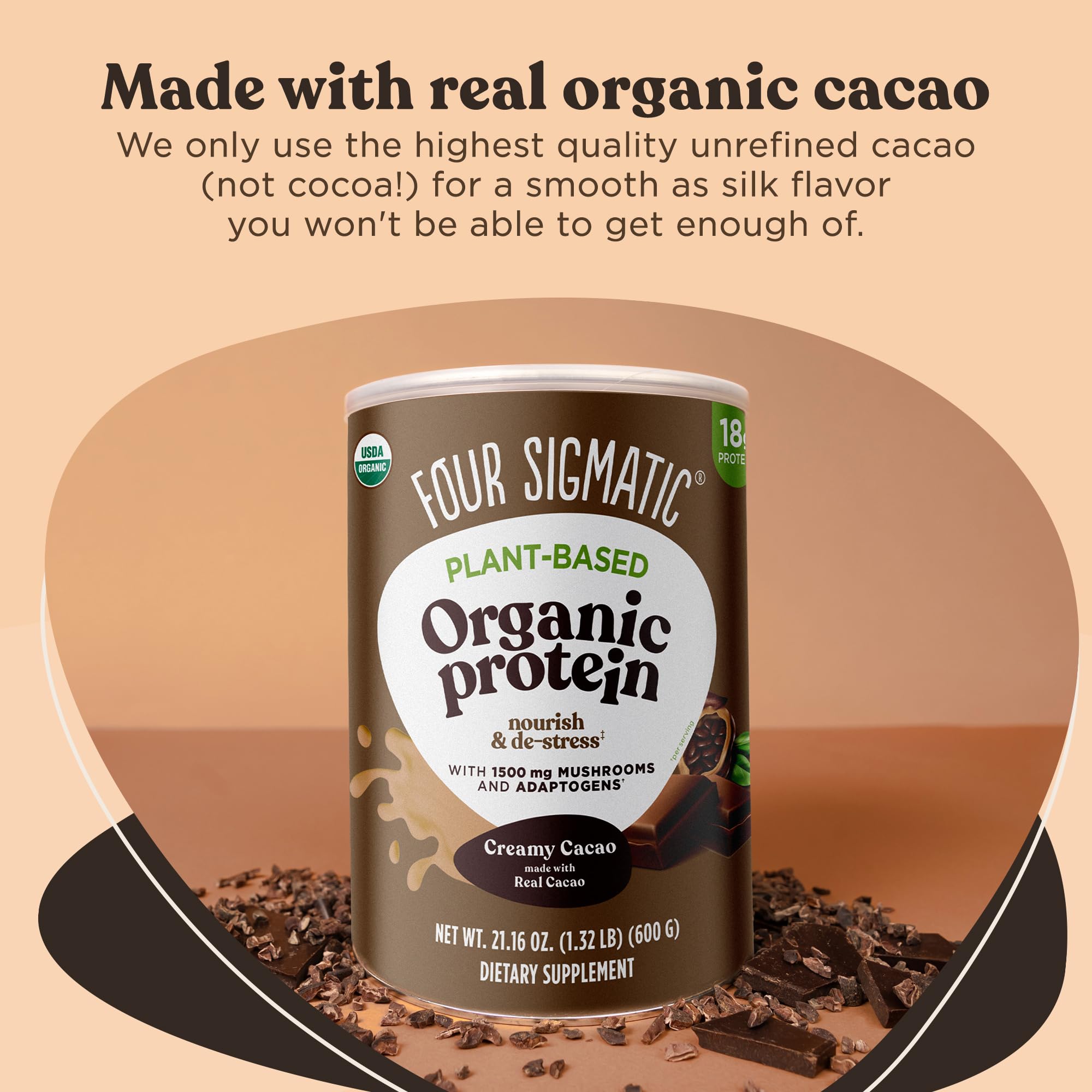 Four Sigmatic recyclable container packaging underscoring eco-friendly design
