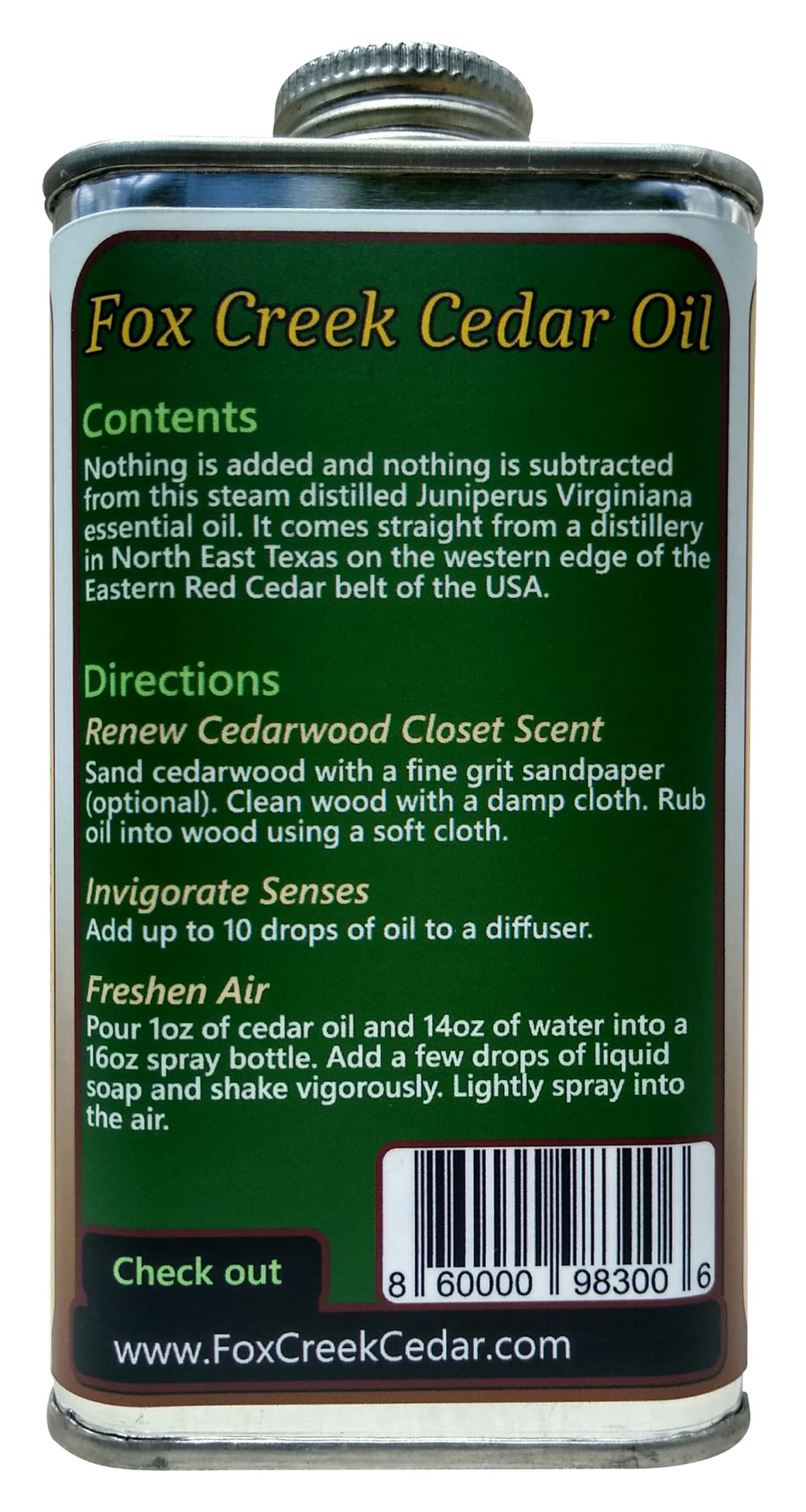 Fox Creek Cedar Oil in a diffuser releasing cedar notes.