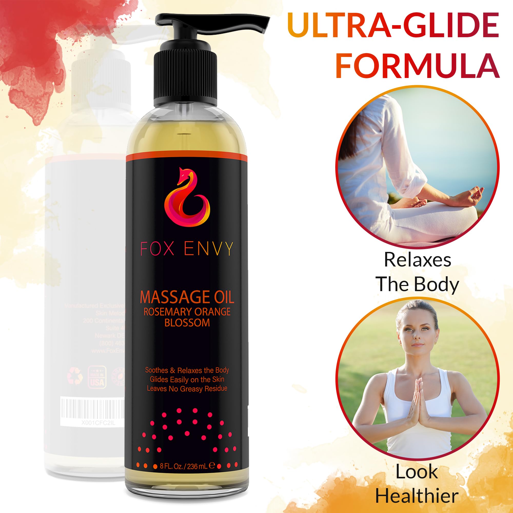 Fox Envy oil bottle in hand during a home massage session.