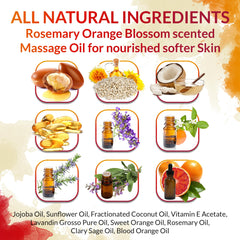 Fox Envy orange blossom rosemary massage oil on skin for soothing touch and hydration.