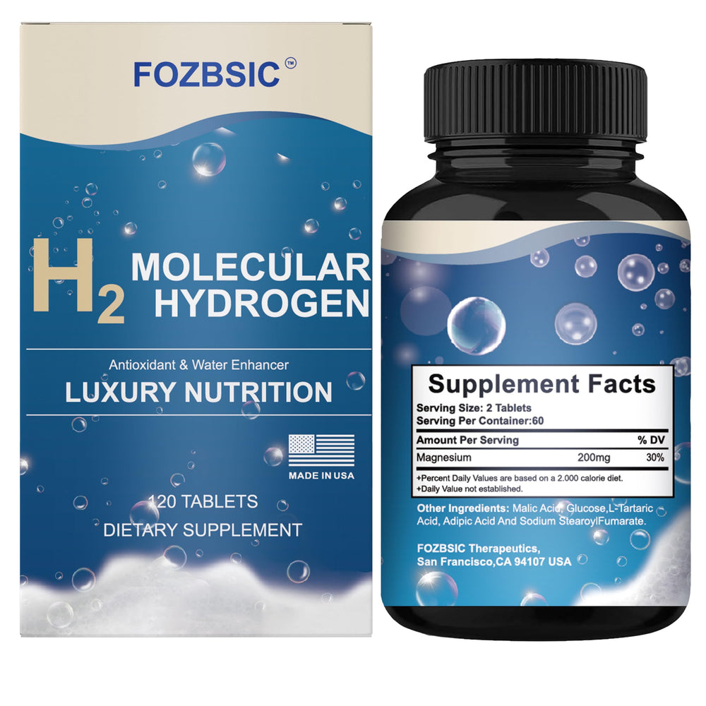 FOZBSIC Hydrogen Water Tablets packaging front shown for easy stock and travel.