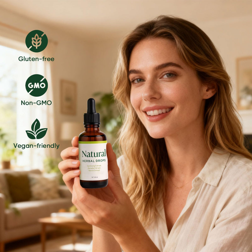 FQMUEV Dok Natural Drops with Banaba leaves suggesting metabolic support.
