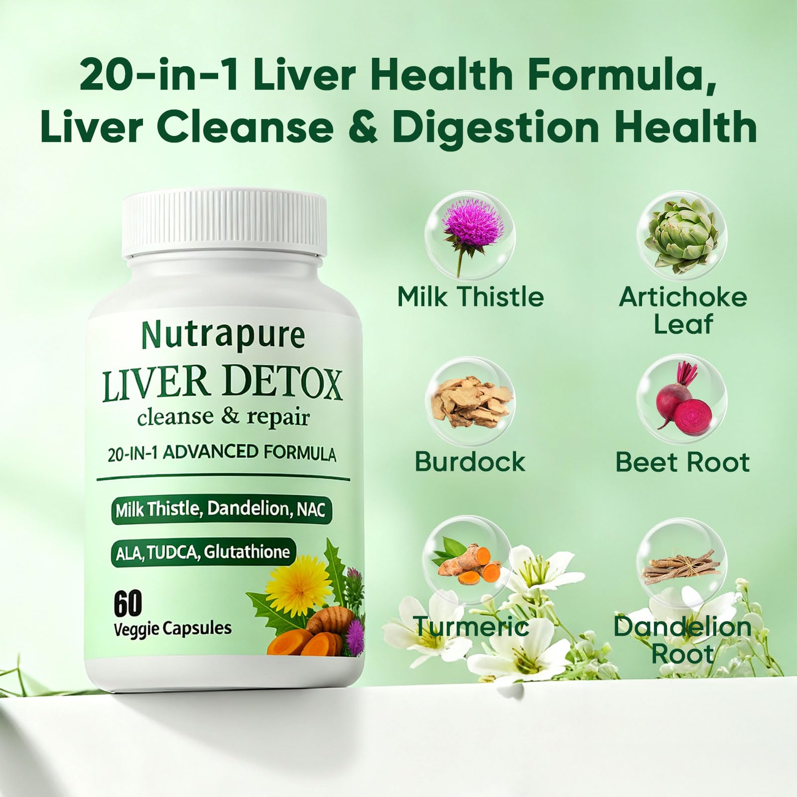 FQMUEV Nutrapure Liver Detox pouring capsules into hand for daily routine