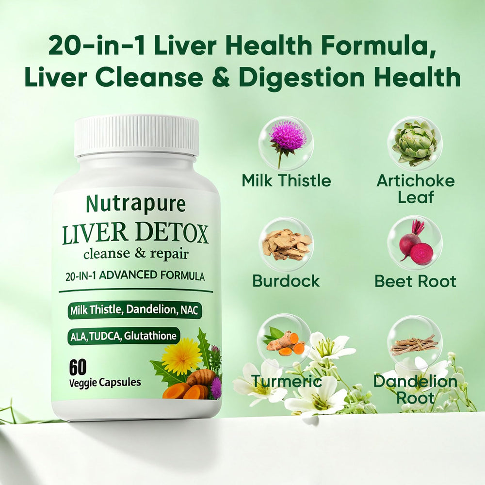FQMUEV Nutrapure Liver Detox pouring capsules into hand for daily routine