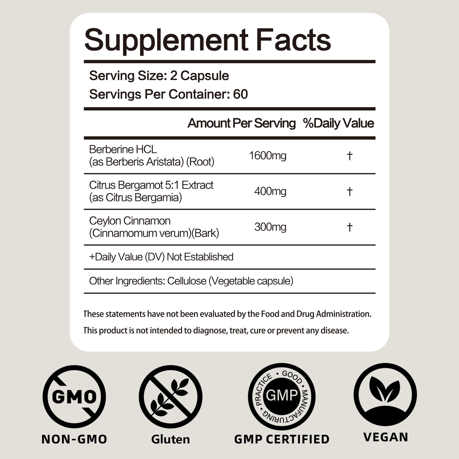 FraFr.gancia berberine HCl bottle close up displaying vegan capsules