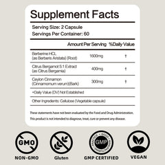 FraFr.gancia berberine HCl bottle close up displaying vegan capsules