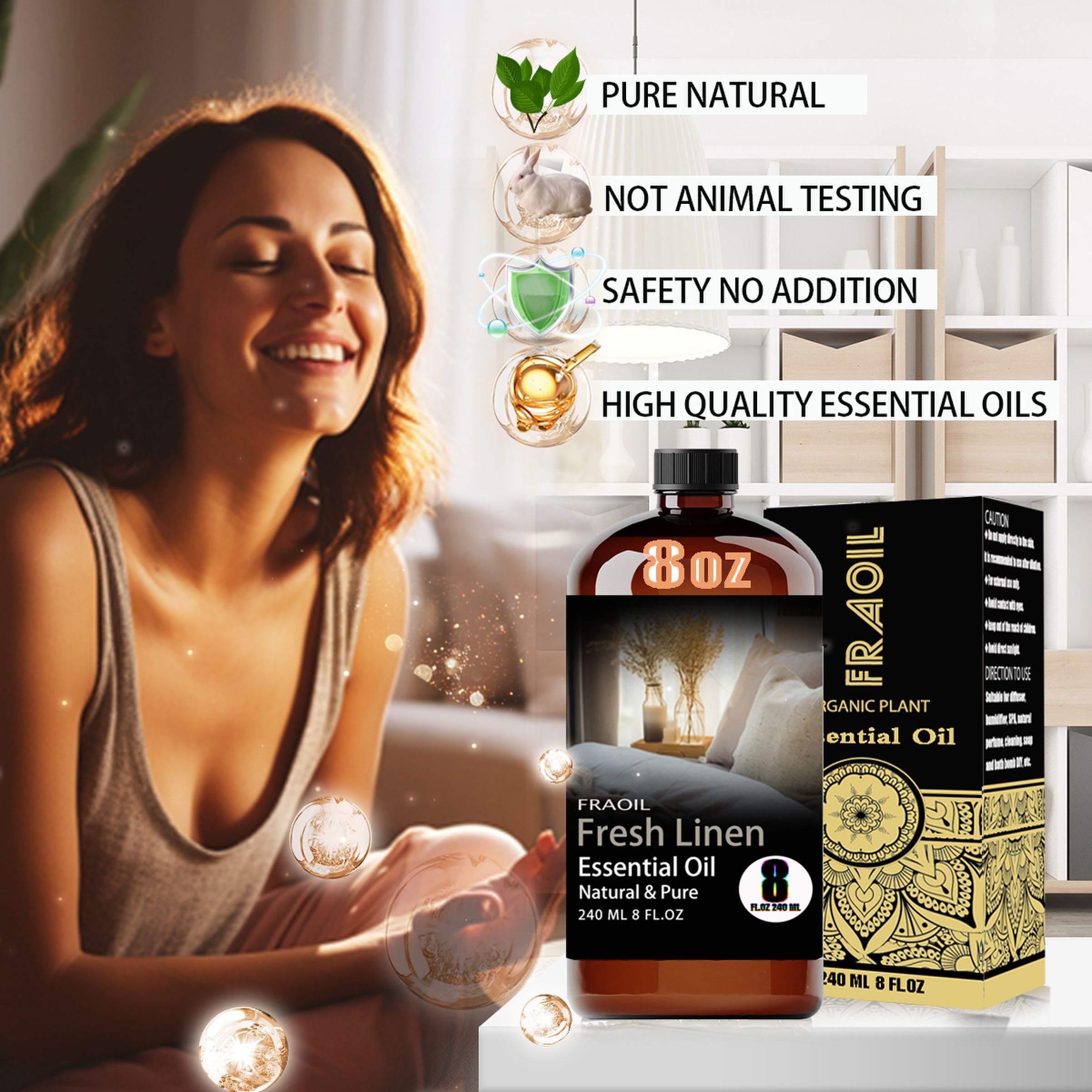 FRAOIL Fresh Linen diffuser scene showcasing aroma and ambiance