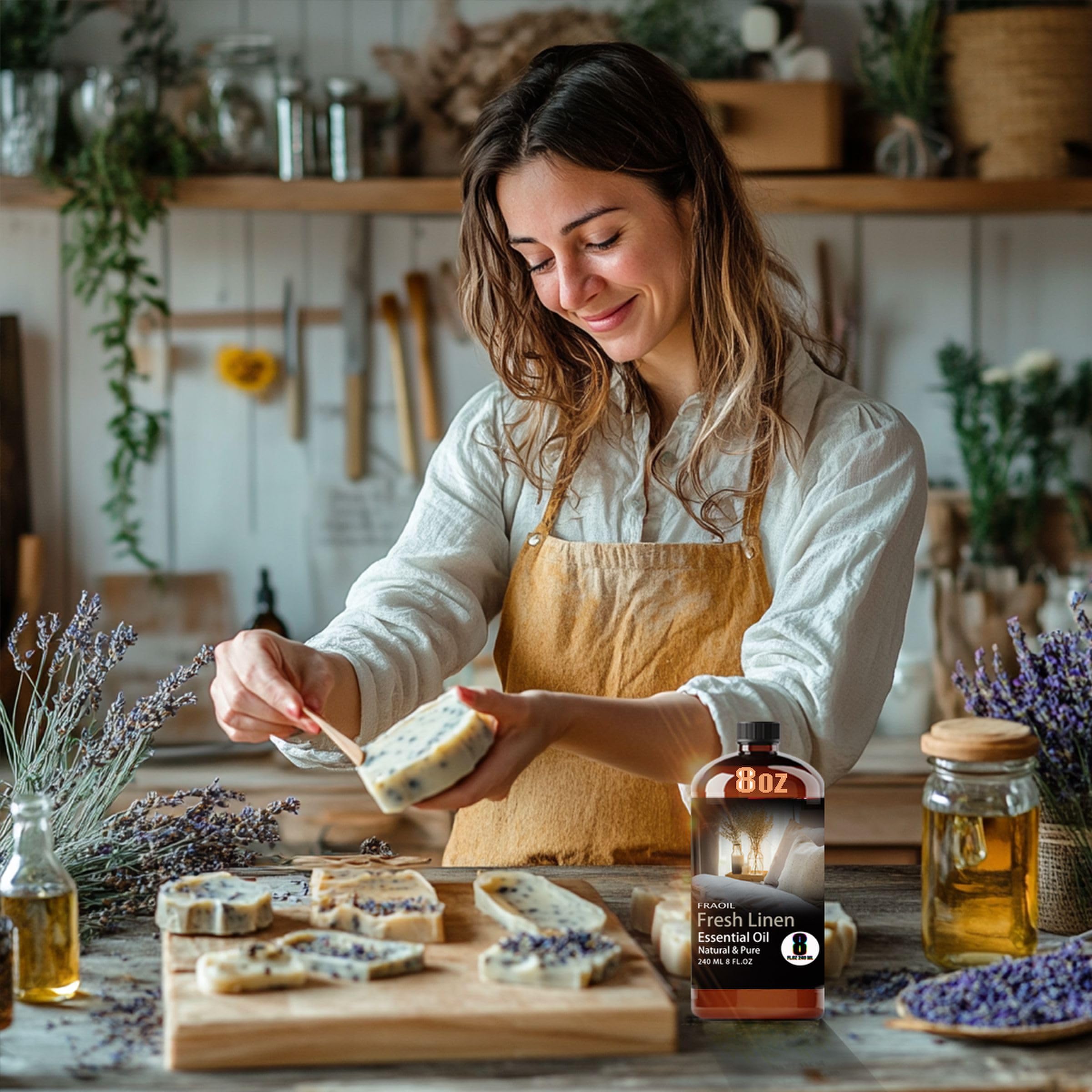 FRAOIL Fresh Linen packaging featuring amber glass for gifting